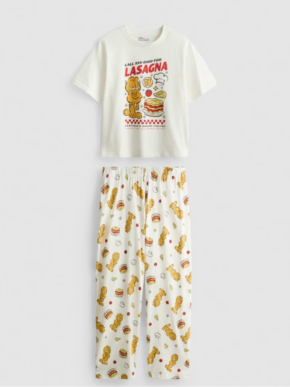Garfield NWT Womens Cream Lasagna Graphic Pajama Set